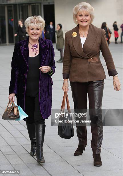 Gloria Hunniford and Angela Rippon sighting at the BBC on November 27, 2014 in London, England.