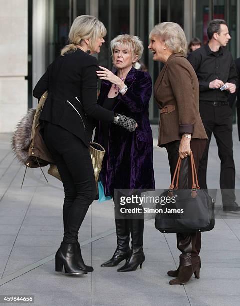 Julia Somerville, Gloria Hunniford and Angela Rippon sighting at the BBC on November 27, 2014 in London, England.