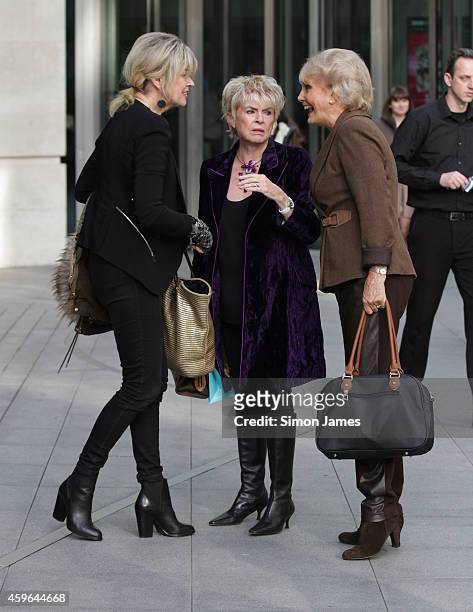 Julia Somerville, Gloria Hunniford and Angela Rippon sighting at the BBC on November 27, 2014 in London, England.