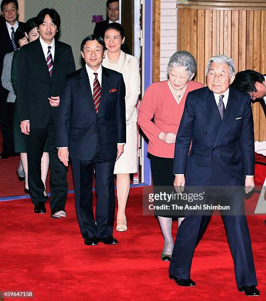 Emperor Akihito, Empress Michiko, Crown Princess Masako, Crown Prince Naruhito, Prince Akishino and Princess Kiko of Akishino attend a concert to...