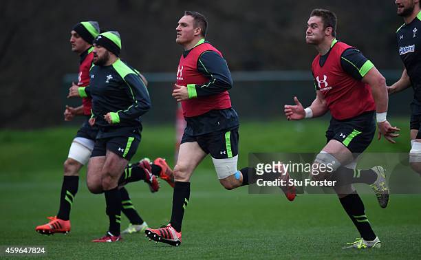 Recalled Wales player Gethin Jenkins in action ahead of saturdays match against South Africa during Wales open training at the Vale Hotel on November...