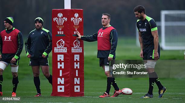 Recalled Wales player Gethin Jenkins looks on ahead of saturdays match against South Africa during Wales open training at the Vale Hotel on November...