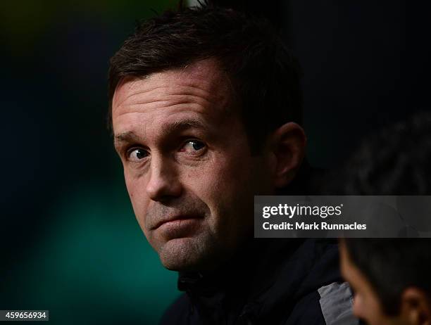 Celtic Manager Ronny Deila watches on during the UEFA Europa League group D match between Celtic FC and FC Salzburg at Celtic Park on November 27,...