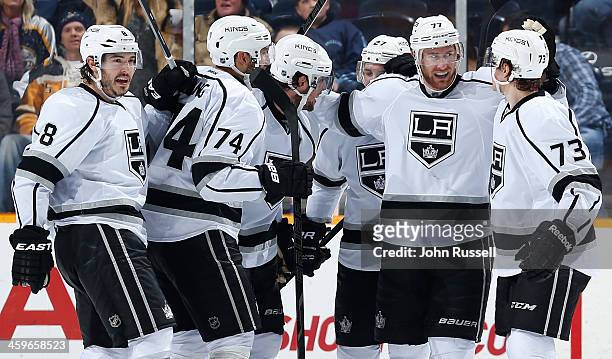 Jeff Carter of the Los Angeles Kings celebrates his goal with teammates against the Nashville Predators at Bridgestone Arena on December 28, 2013 in...