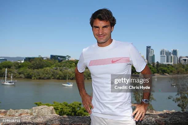 Roger Federer of Switzerland poses for a photograph at Kangaroo Point during day one of the 2014 Brisbane International at Queensland Tennis Centre...