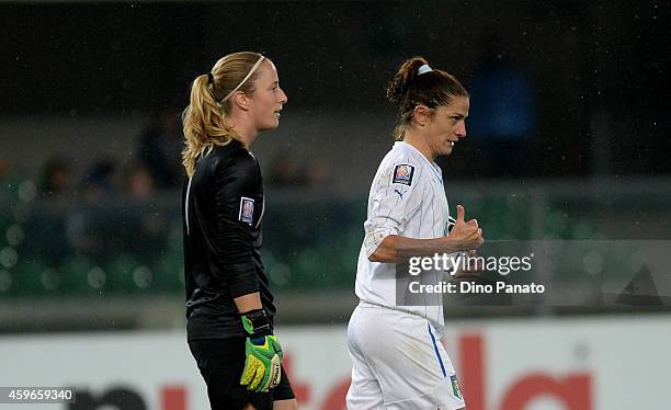 Patrizia Panico of Italy reacts after Van Der Gragt's own-goal during the FIFA Women's World Cup Qualifier match between Italy and Netherlands at...