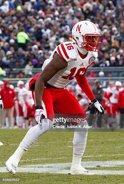 Stanley Jean-Baptiste of the Nebraska Cornhuskers plays against the Penn State Nittany Lions during the game on November 23, 2013 at Beaver Stadium...