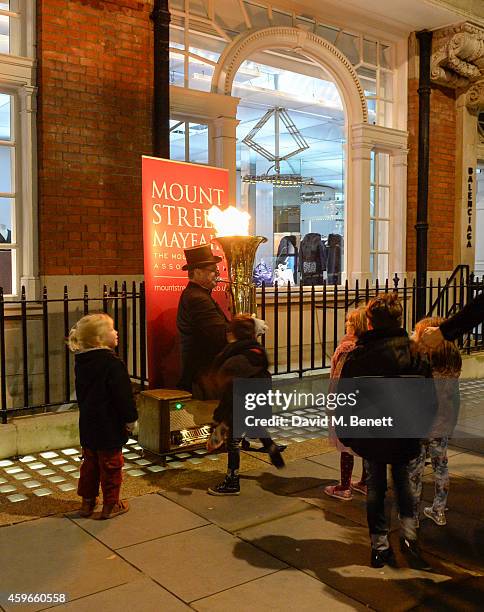 David Gandy turns the Mount Street Christmas lights on.November 27, 2014 in London, England.