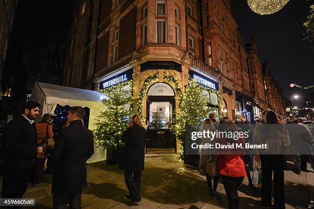 General view of atmosphere as David Gandy turns on the Mount Street Christmas lights on November 27, 2014 in London, England.