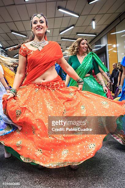 Dancer performs a Bollywood routine to present 'Rastos de Sandalo' at Golem cinema on November 27, 2014 in Madrid, Spain.