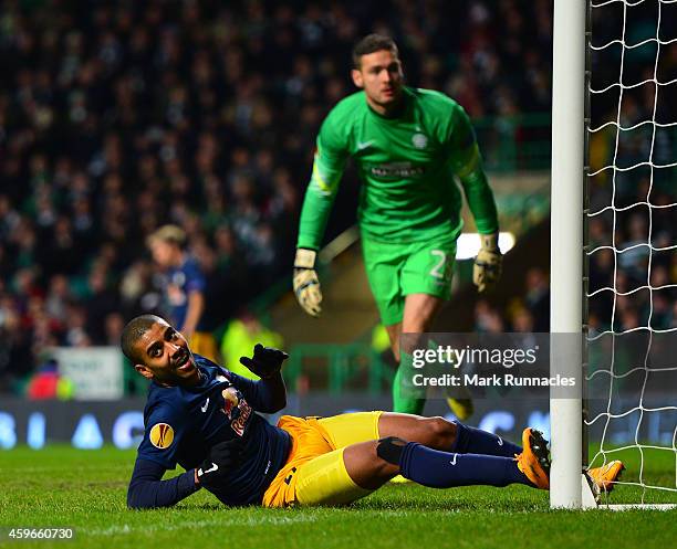 Alan of FC Salzburg looks on after missing an easy chance during the UEFA Europa League group D match between Celtic FC and FC Salzburg at Celtic...