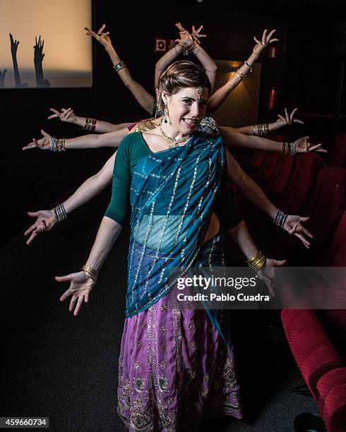 Dancers perform a Bollywood routine to present 'Rastos de Sandalo' at Golem cinema on November 27, 2014 in Madrid, Spain.
