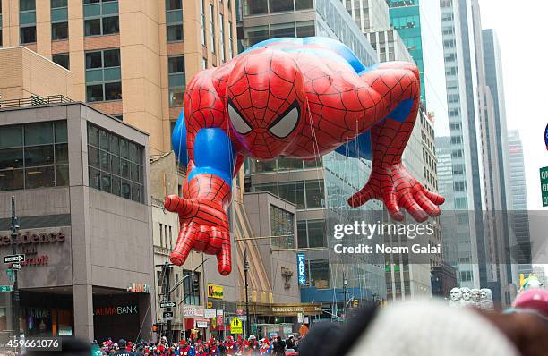 General view the Spiderman balloon float at the 88th Annual Macys Thanksgiving Day Parade at on November 27, 2014 in New York, New York.