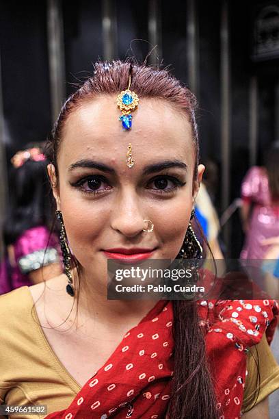 Dancer perform a Bollywood routine to present 'Rastos de Sandalo' at Golem cinema on November 27, 2014 in Madrid, Spain.