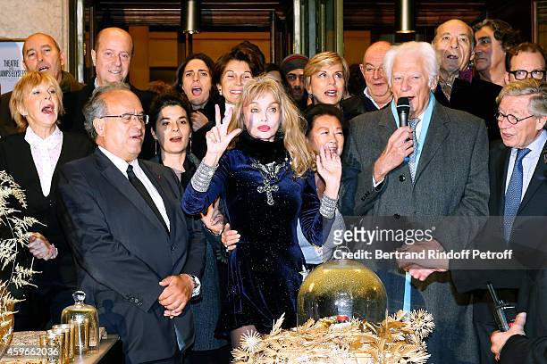 Marie-Christiane Marek, Professor David Khayat, Guest, actress Arielle Dombasle and President of "Comite Montaigne" Jean-Claude Cathalan attend...