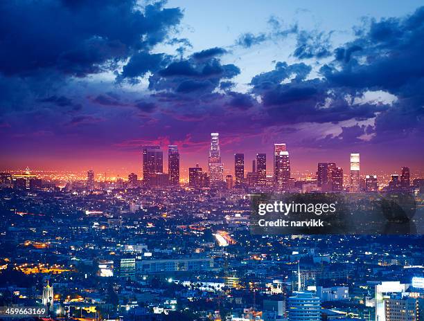 los angeles downtown - city of los angeles night stock pictures, royalty-free photos & images
