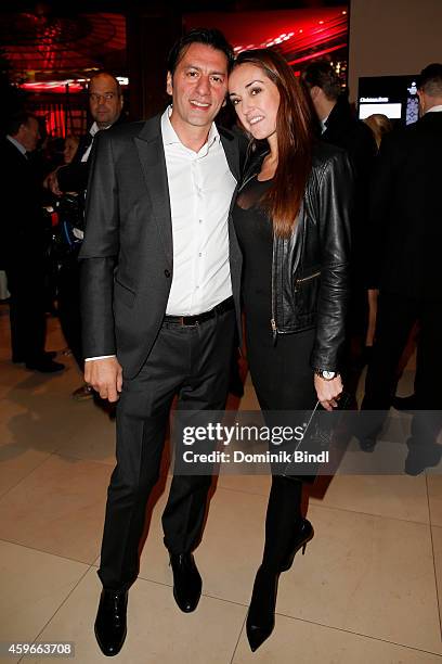 Ugo Crocamo and Melanie Fischer attend the Swarovski Christmas Party 2014 at Hotel Vier Jahreszeiten on November 27, 2014 in Munich, Germany.