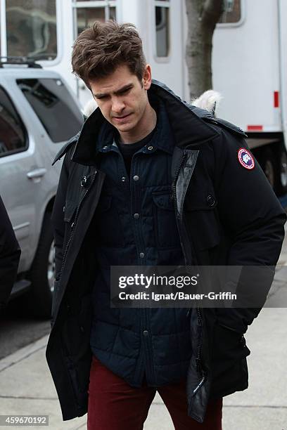 Andrew Garfield is seen on the movie set of The Amazing Spider-Man 2 on February 26, 2013 in New York City.