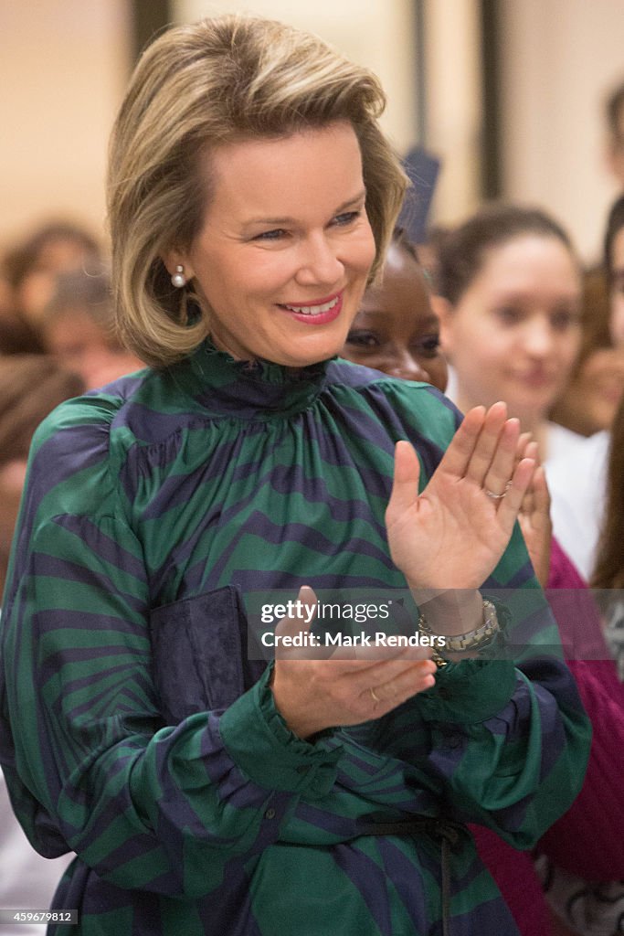 Queen Mathilde of Belgium Visits CeMaVie Medical Center In Brussels