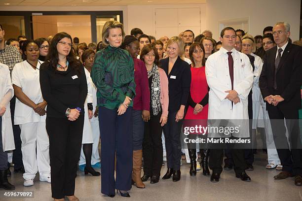 Queen Mathilde of Belgium visits the Medical Center for Assistance to the Victims Excision at CHU Saint Pierre on November 28, 2014 in Brussel,...