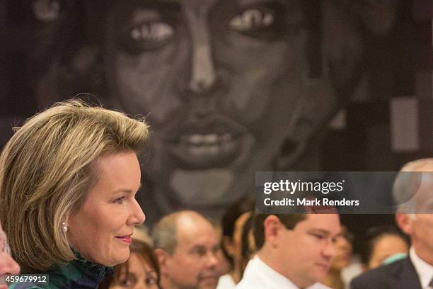 Queen Mathilde of Belgium visits the Medical Center for Assistance to the Victims Excision at CHU Saint Pierre on November 28, 2014 in Brussel,...