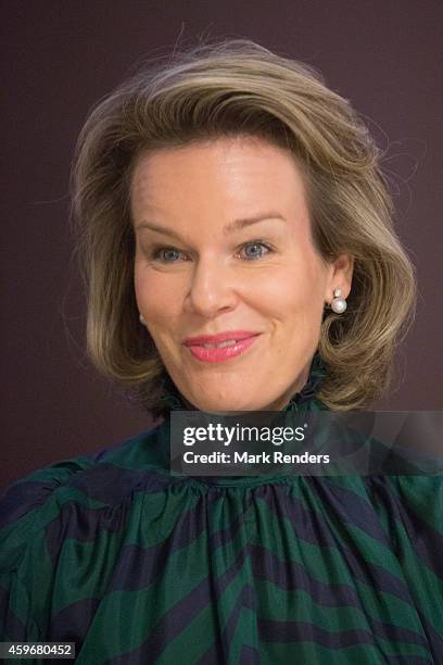 Queen Mathilde of Belgium visits the Medical Center for Assistance to the Victims Excision at CHU Saint Pierre on November 28, 2014 in Brussel,...