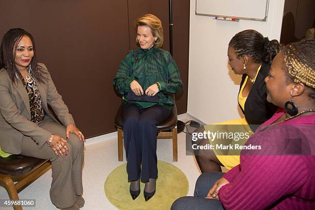 Queen Mathilde of Belgium visits the Medical Center for Assistance to the Victims Excision at CHU Saint Pierre on November 28, 2014 in Brussel,...