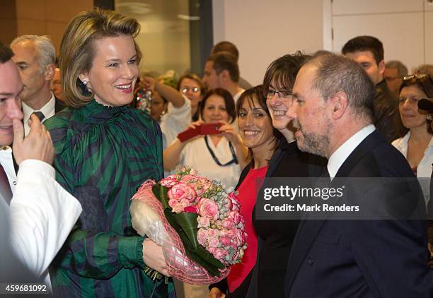 Queen Mathilde of Belgium visits the Medical Center for Assistance to the Victims Excision at CHU Saint Pierre on November 28, 2014 in Brussel,...