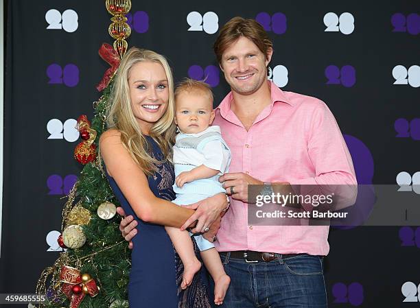 Shane Watson of Australia poses with his wife Lee Watson and son Will ahead of the Cricket Australia Christmas Day Lunch at Crown Metropol on...