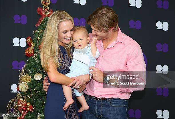 Shane Watson of Australia poses with his wife Lee Watson and son Will ahead of the Cricket Australia Christmas Day Lunch at Crown Metropol on...