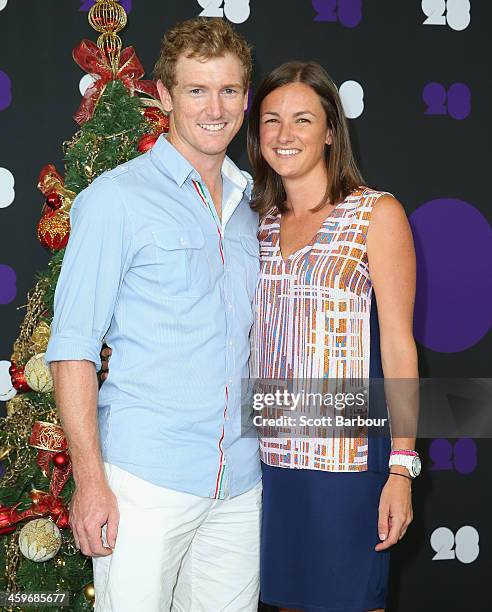 George Bailey of Australia and partner Katie Upton pose ahead of the Cricket Australia Christmas Day Lunch at Crown Metropol on December 25, 2013 in...