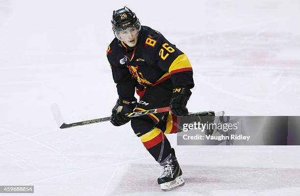 Jake Bricknell of the Belleville Bulls skates during an OHL game between the Belleville Bulls and the Niagara IceDogs at the Meridian Centre on...