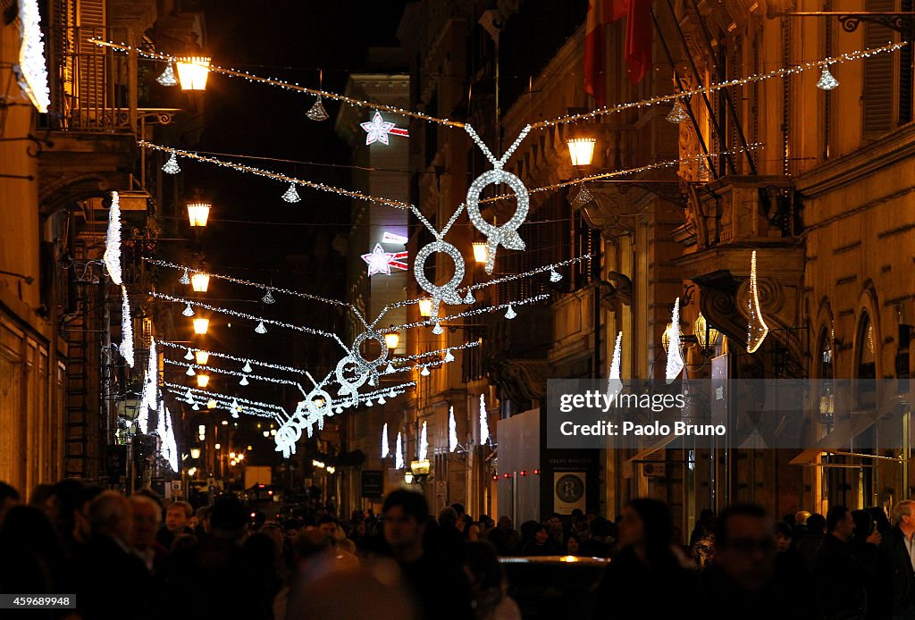 Bulgari Unveils New Christmas Lighting At Via Condotti Store In Rome