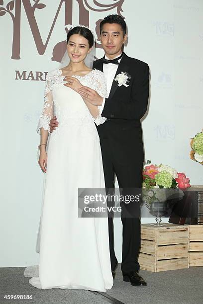 Actress Yuanyuan Gao and actor Mark Zhao hold wedding ceremony at Le Meridien Taipei Hotel on November 28, 2014 in Taipei, Taiwan of China.