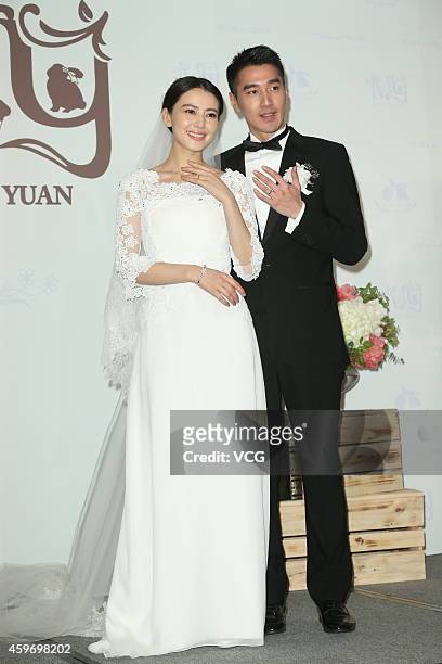 Actress Yuanyuan Gao and actor Mark Zhao hold wedding ceremony at Le Meridien Taipei Hotel on November 28, 2014 in Taipei, Taiwan of China.