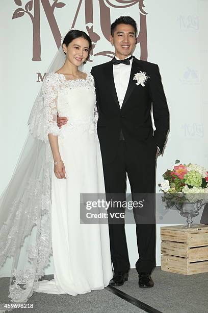 Actress Yuanyuan Gao and actor Mark Zhao hold wedding ceremony at Le Meridien Taipei Hotel on November 28, 2014 in Taipei, Taiwan of China.