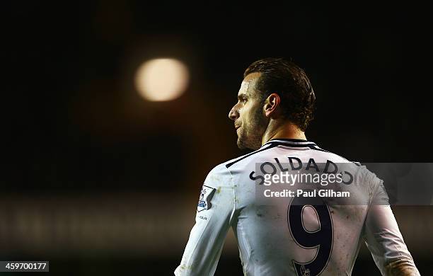 Roberto Soldado of Tottenham Hotspur looks on during the Barclays Premier League match between Tottenham Hotspur and Stoke City at White Hart Lane on...