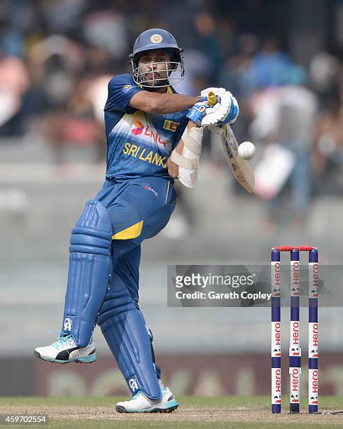 Tillakaratne Dilshan of Sri Lanka bats during the 2nd One Day International match between Sri Lanka and England at R. Premadasa Stadium on November...