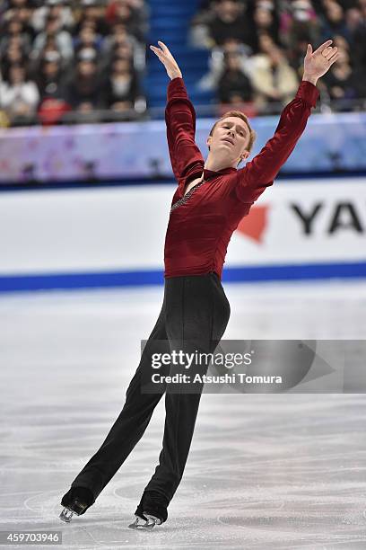 Ross Miner of the USA competes in the Men Free Skating during day two of ISU Grand Prix of Figure Skating 2014/2015 NHK Trophy at the Namihaya Dome...