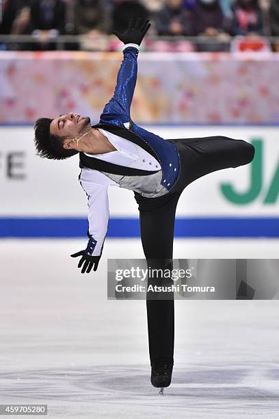 Ivan Righini of Italy competes in the Men Free Skating during day two of ISU Grand Prix of Figure Skating 2014/2015 NHK Trophy at the Namihaya Dome...