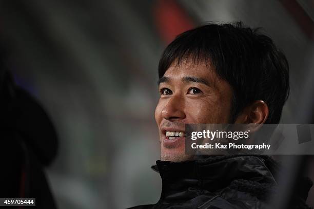 Keiji Tamada of Nagoya Grampus, who will be leaving the team during the J.League match between Nagoya Grampus and Omiya Ardija at Toyota Stadium on...