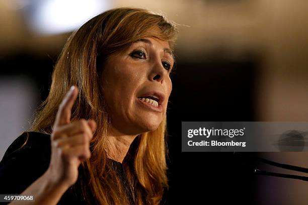 Alicia Sanchez-Camacho, leader of the Popular Party in Catalonia, gestures as she speaks during a news conference in Barcelona, Spain, on Saturday,...