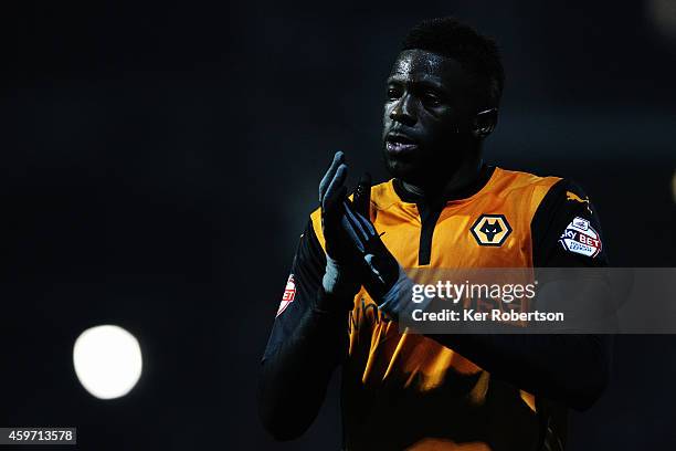 Bakary Sako of Wolverhampton Wanderers reacts following the Sky Bet Championship match between Brentford and Wolverhampton Wanderers at Griffin Park...