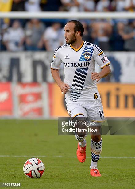Landon Donovan of Los Angeles Galaxy looks to pass against the Seattle Sounders FC during the Western Conference Final at StubHub Center on November...