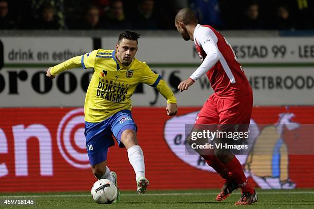 Dejan Meleg of Cambuur Leeuwarden, Simon Poulsen of AZ during the Dutch Eredivisie match between SC Cambuur Leeuwarden and AZ Alkmaar at the Cambuur...