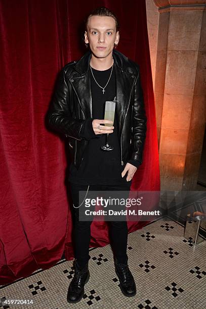 Jamie Campbell Bower attends the British Fashion Awards Nominees' Dinner hosted by Grey Goose at the Soho House Pop-Up on November 29, 2014 in...