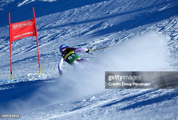 Megan McJames of the United States skis in the ladies giant slalom during the 2014 Audi FIS Ski World Cup at the Nature Valley Aspen Winternational...