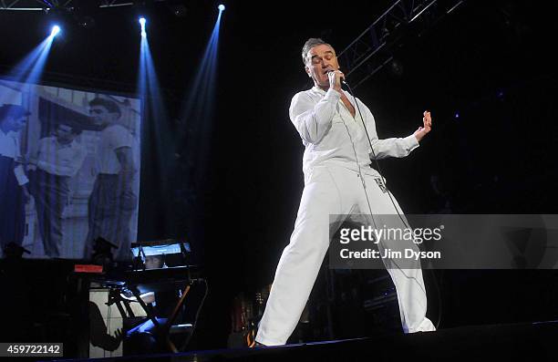 Morrissey performs live on stage at 02 Arena on November 29, 2014 in London, England.