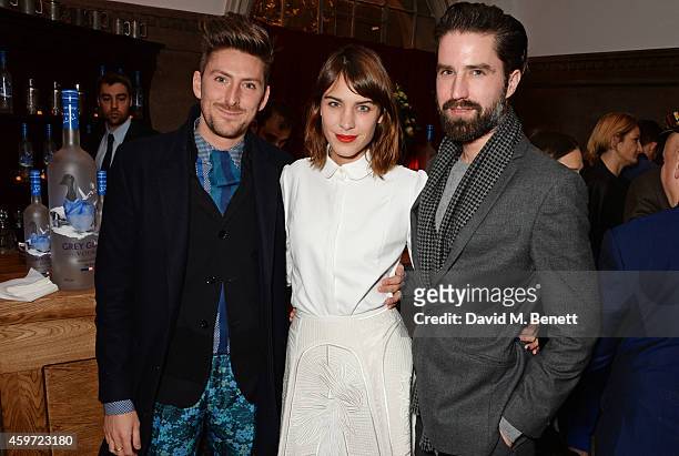 Henry Holland, Alexa Chung and Jack Guinness attend the British Fashion Awards Nominees' Dinner hosted by Grey Goose at the Soho House Pop-Up on...