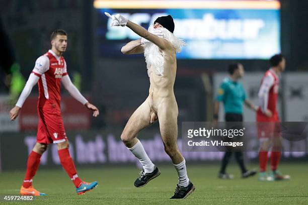 Streaker on the pitch during the Dutch Eredivisie match between SC Cambuur Leeuwarden and AZ Alkmaar at the Cambuur Stadium on November 29, 2014 in...